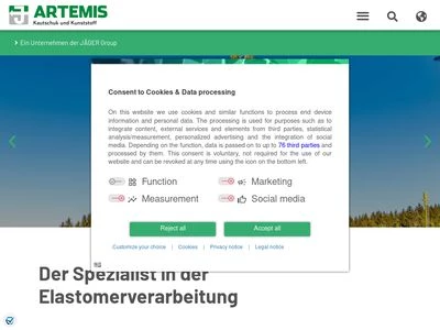 Website von ARTEMIS Kautschuk- und Kunststoff- Technik GmbH