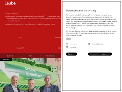 Website von Zementwerk LEUBE GmbH