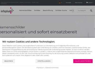 Website von Infoplus Blindow Namensschilder GmbH & Co. KG
