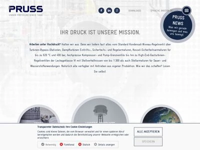 Website von Pruss Armaturen AG