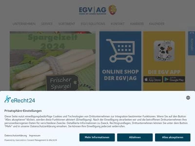 Website von EGV Lebensmittel für Großverbraucher AG