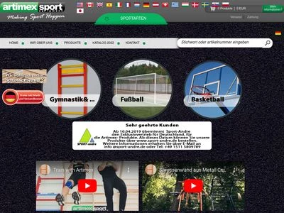 Website von Artimex Sport GmbH