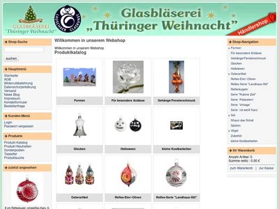 Website von Glasbläserei Thüringer Weihnacht