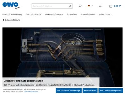 Website von Armaturen- und Autogengerätefabrik ewo H. Holzapfel GmbH & Co. KG