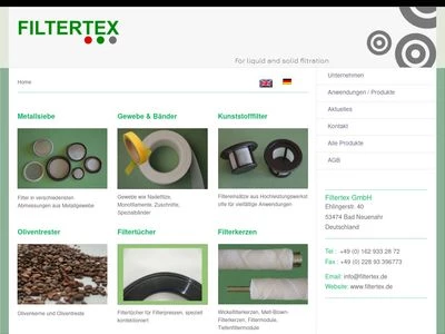 Website von Filtertex GmbH