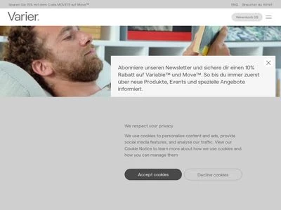 Website von Varier Furniture GmbH