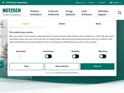 Website von NETZSCH-Feinmahltechnik GmbH