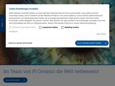 Website von PI Ceramic GmbH