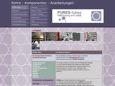 Website von PURES-tubes PURchasing and salES