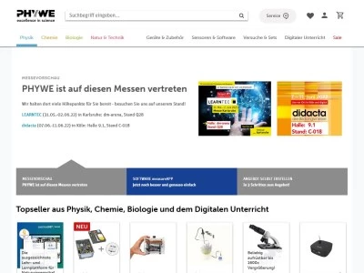 Website von PHYWE Systeme GmbH und Co. KG