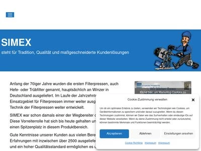 Website von Simex Filterpressen und Wassertechnik GmbH & Co. KG