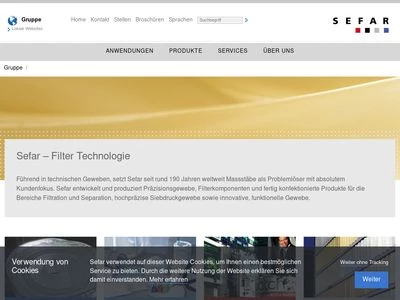 Website von Sefar Holding AG