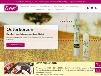 Website von Cerion Wachswaren GmbH