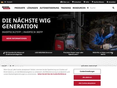 Website von Lincoln Electric Deutschland GmbH