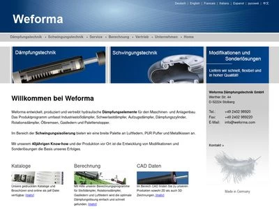 Website von Weforma Dämpfungstechnik GmbH