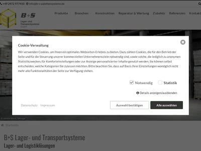 Website von B+S Lager- und Transportsysteme Vertriebs GmbH