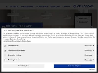 Website von Cellofoam GmbH & Co. KG