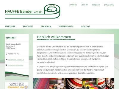 Website von Hauffe Bänder GmbH