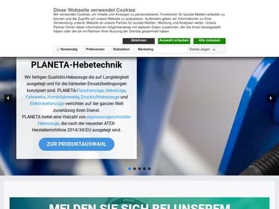 Website von PLANETA-Hebetechnik GmbH