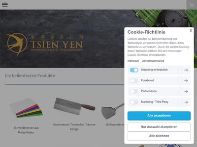 Website von Tsien Yen Import Export GmbH & Co. KG