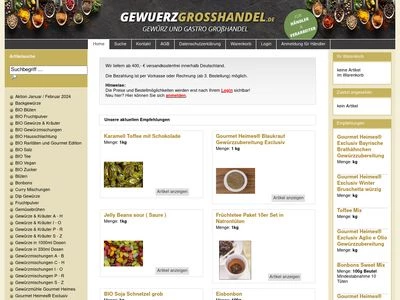 Website von Gewürz und Gastro Grosshandel Heimes