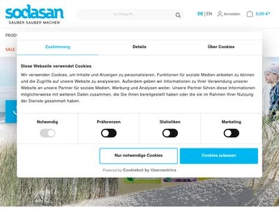 Website von sodasan Wasch- und Reinigungsmittel GmbH