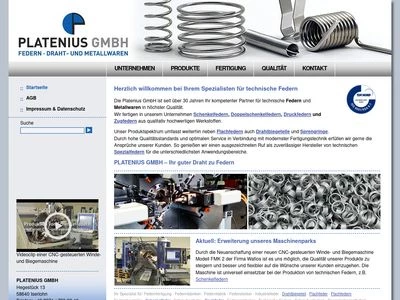Website von Platenius GmbH