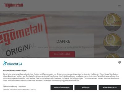 Website von Tegometall International Sales GmbH