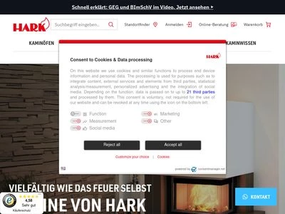 Website von HARK GmbH & Co. KG Kamin- und Kachelofenbau
