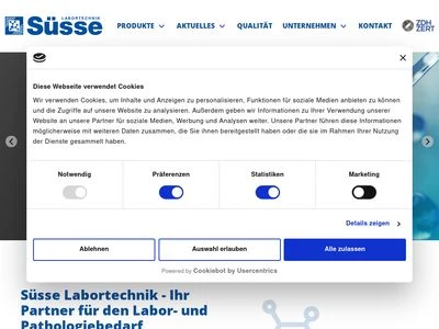 Website von Süsse Labortechnik GmbH & Co. KG