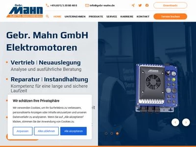 Website von Gebr. Mahn GmbH Elektromotoren