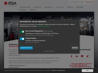 Website von RSA cutting systems GmbH