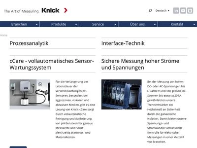 Website von Knick Elektronische Messgeräte GmbH & Co. KG