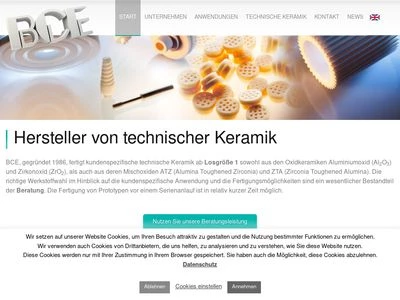 Website von BCE Special Ceramics GmbH