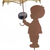 abc HOME | Gartenstecker Junge mit Regenschirm | LEDs | Solarpanel | Lichtsensor | 47 cm H