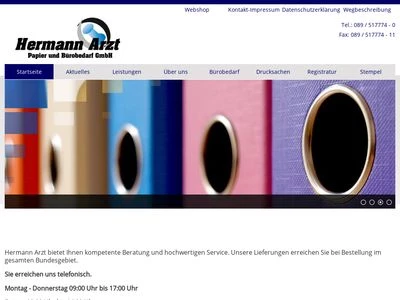 Website von Hermann Arzt Bürobedarf GmbH