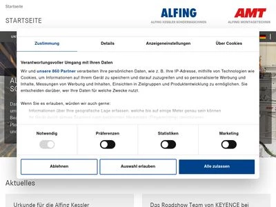 Website von Alfing Keßle Sondermaschinen GmbH