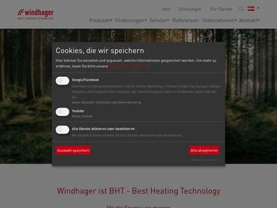 Website von Windhager Zentralheizung GmbH Deutschland