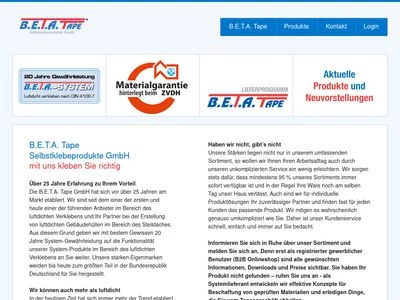 Website von B.E.T.A. TAPE Selbstklebeprodukte GmbH