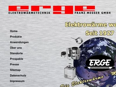 Website von ERGE - Elektrowärmetechnik Franz Messer GmbH