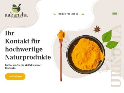 Website von Aakansha Naturprodukte GmbH