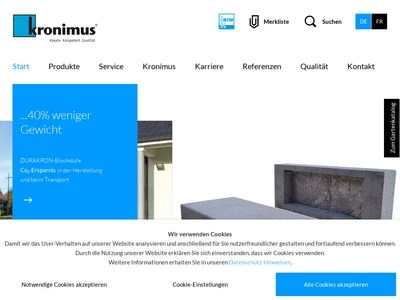 Website von Kronimus AG Betonsteinwerke