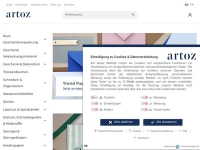Website von Artoz Papier AG
