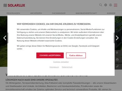 Website von Solarlux GmbH