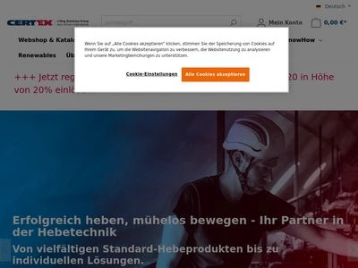 Website von Certex Hebetechnik GmbH