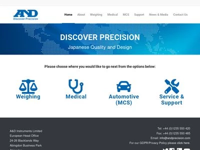 Website von A&D Instruments Ltd.
