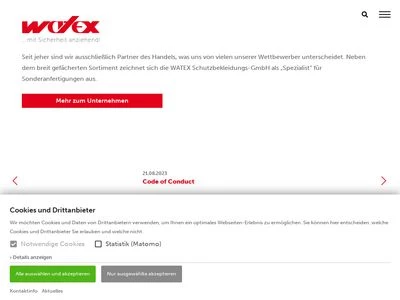 Website von Watex Schutz-Bekleidungs-GmbH