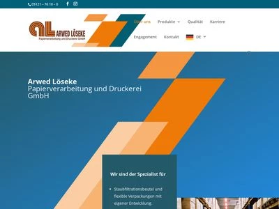 Website von Arwed Löseke Papierverarbeitung u. Druckerei GmbH
