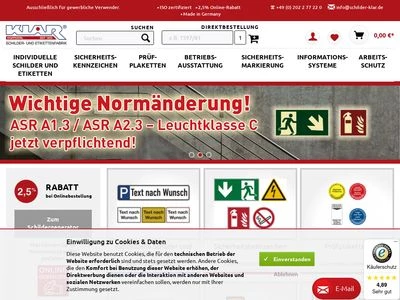 Website von Heinrich Klar Schilder- und Etikettenfabrik GmbH & Co. KG