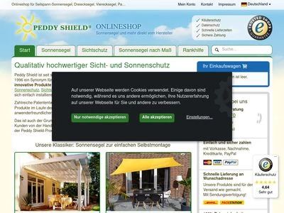 Website von Peddy Shield Sonnenschutzsysteme GmbH
